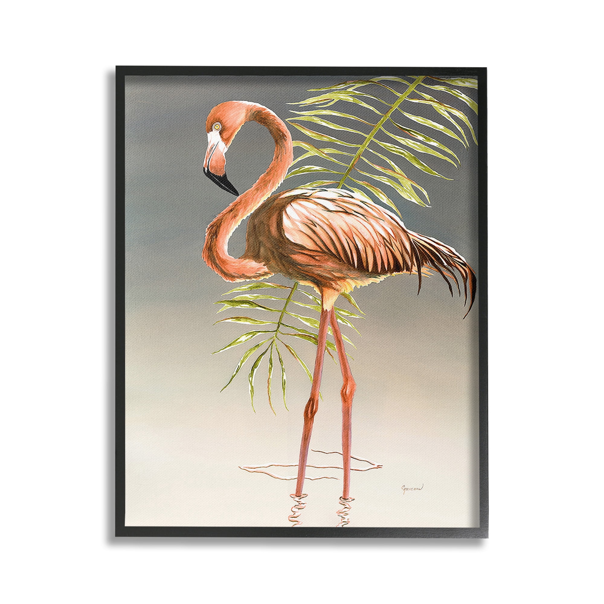 Stupell Industries Flamingo with Water Ripple Animals & Insects Painting Black Framed Art Print Wall Art, 24 x 30