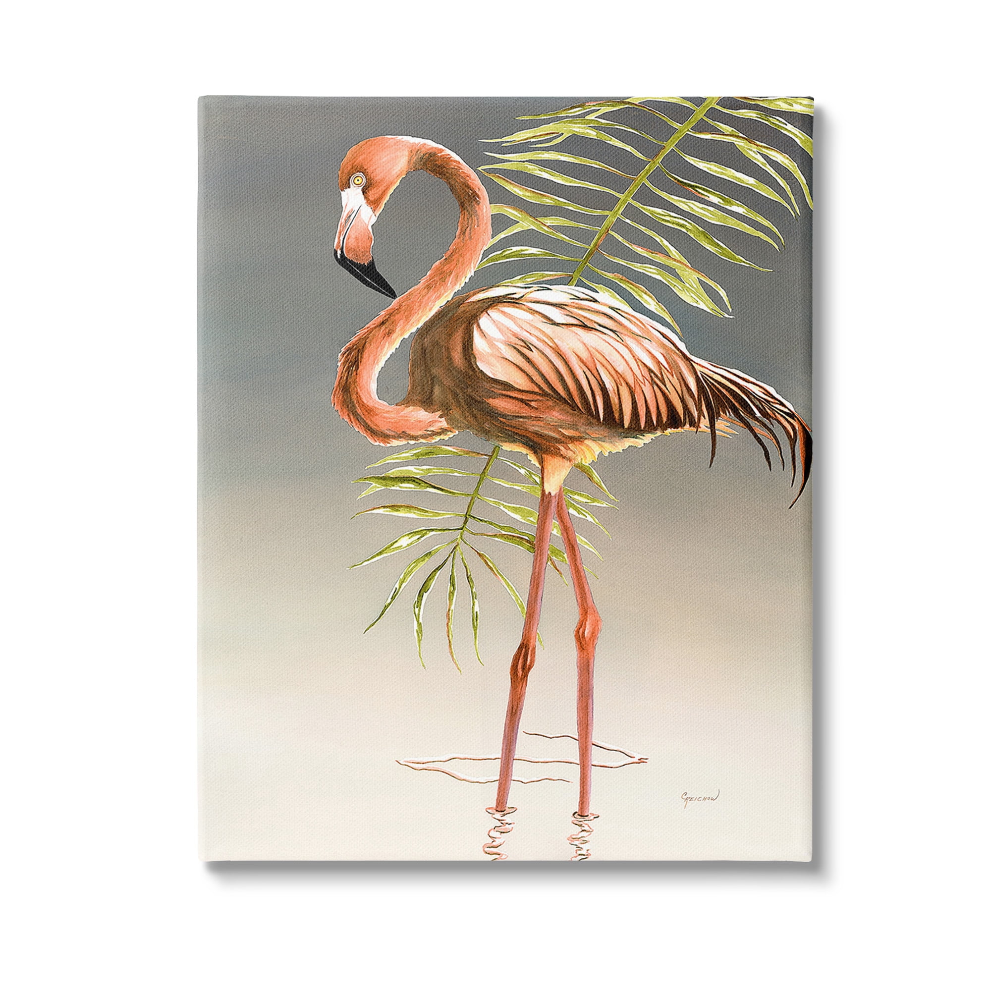 Stupell Industries Flamingo with Water Ripple Animals & Insects Painting Gallery Wrapped Canvas Art Print Wall Art, 24 x 30