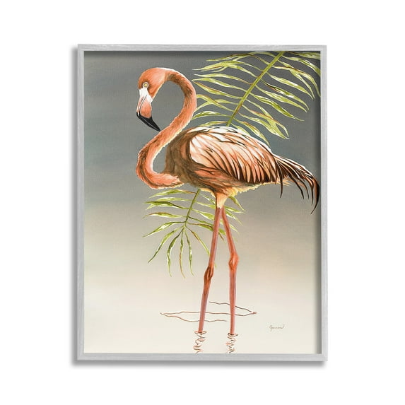 Stupell Industries Flamingo with Water Ripple Animals & Insects Painting Gray Framed Art Print Wall Art, 24 x 30