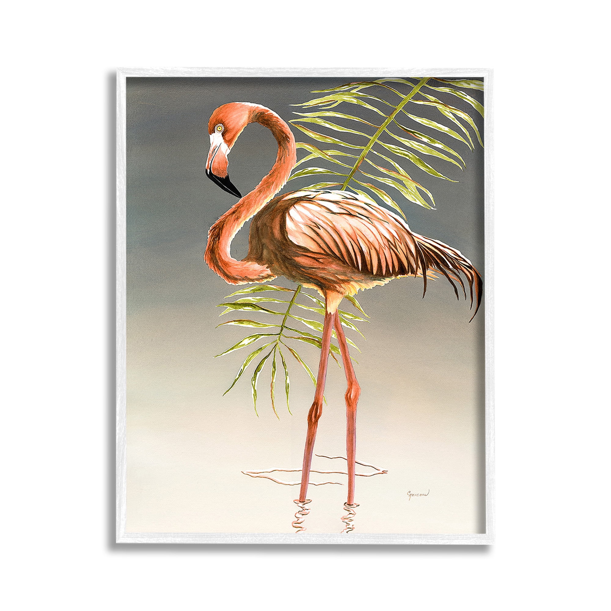 Stupell Industries Flamingo with Water Ripple Animals & Insects Painting White Framed Art Print Wall Art, 11 x 14