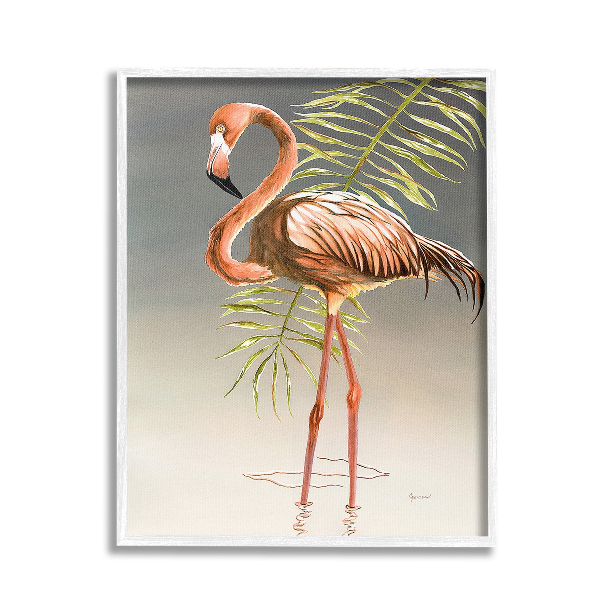 Stupell Industries Flamingo with Water Ripple Animals & Insects Painting White Framed Art Print Wall Art, 24 x 30