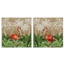Stupell Industries Flamingoes in the Jungle Animals Painting Wrapped Canvas Art Print Wall Art, 17 x 17, Set of 2