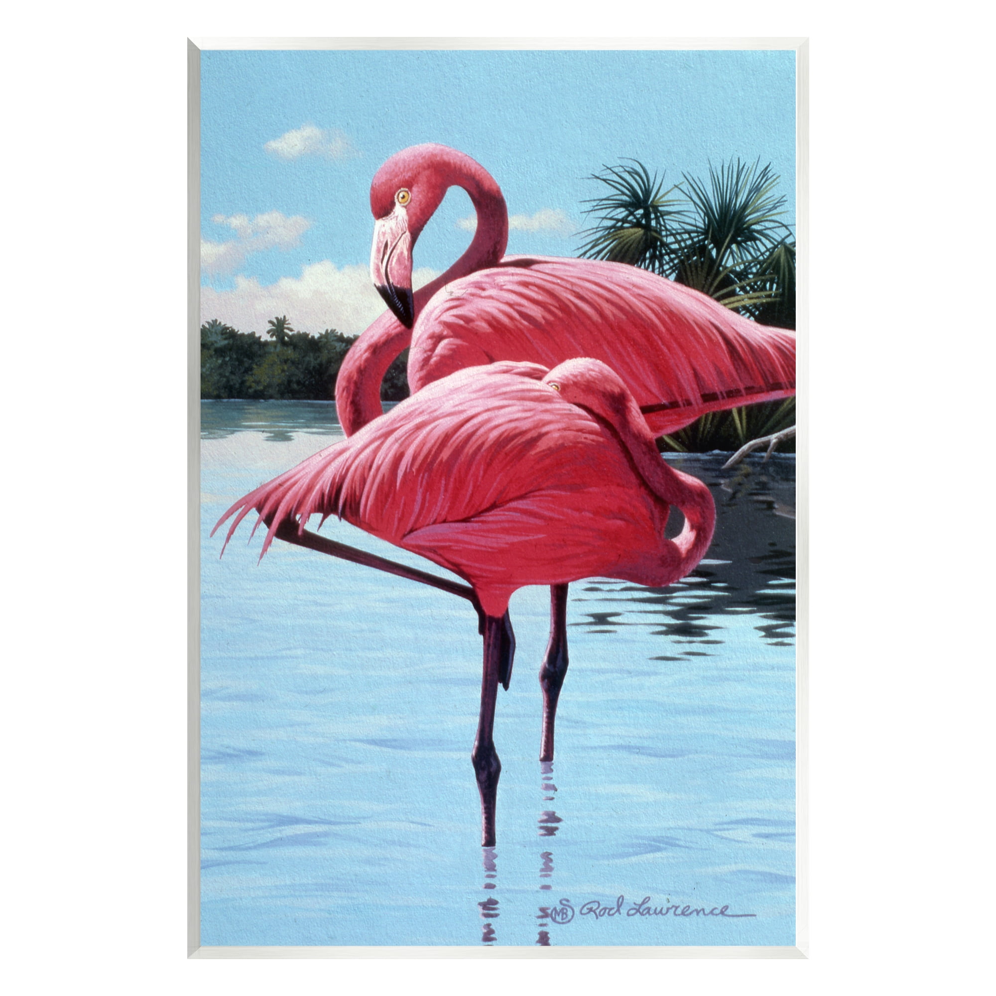 Stupell Industries Flamingos Balancing on Shore Animals & Insects Painting Unframed Art Print Wall Art, 13 x 19