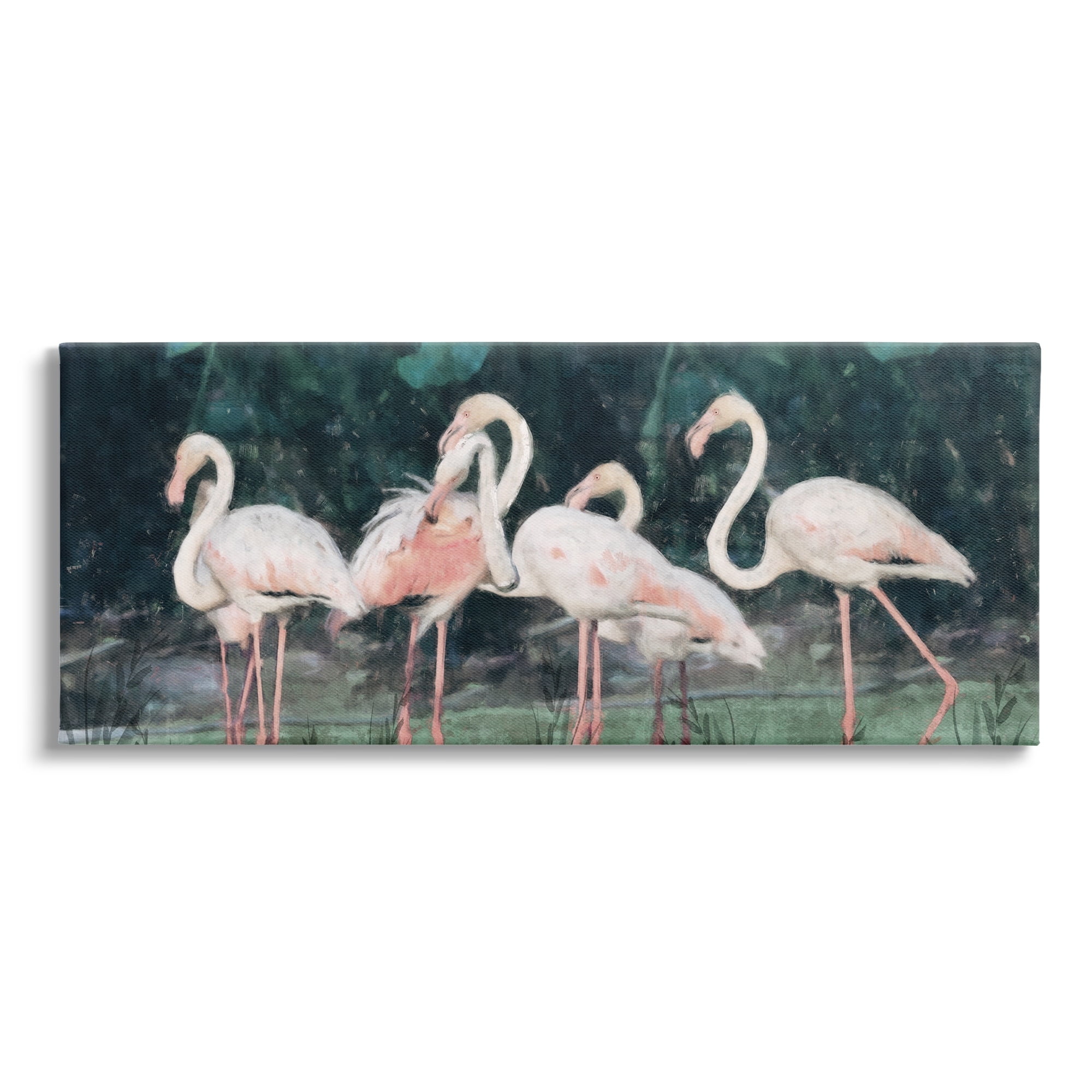 Large Green and Pink Flamingos Canvas Wall Art