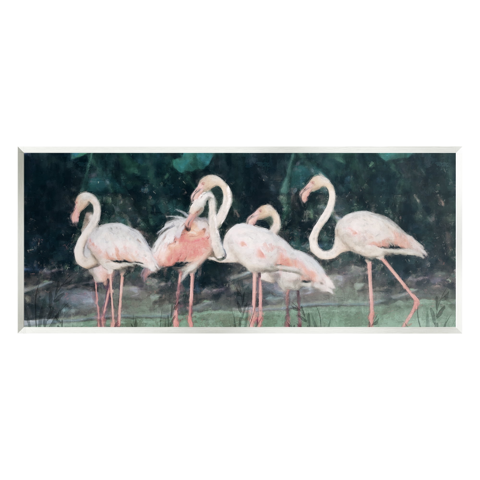 Flamingos in Green Nature Swamp Painting on MDF Wood