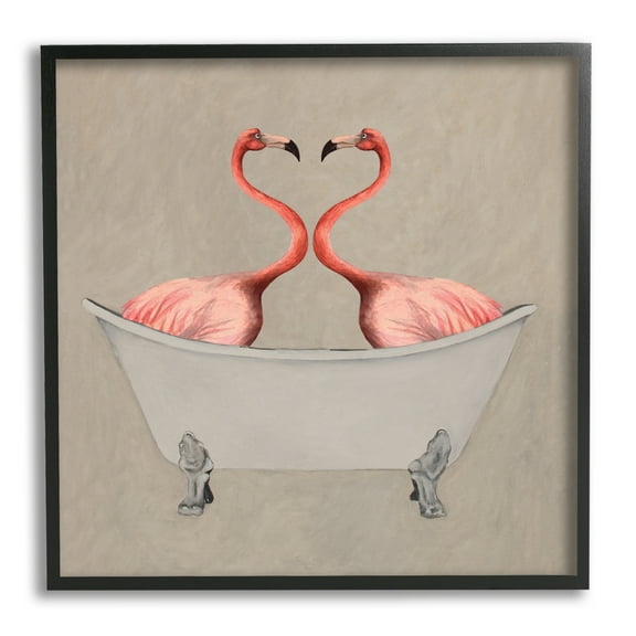 Stupell Industries Flamingos In Tub Beige Bathroom Animals & Insects Painting Black Framed Art Print Wall Art