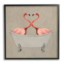 Stupell Industries Flamingos In Tub Beige Bathroom Animals & Insects Painting Black Framed Art Print Wall Art