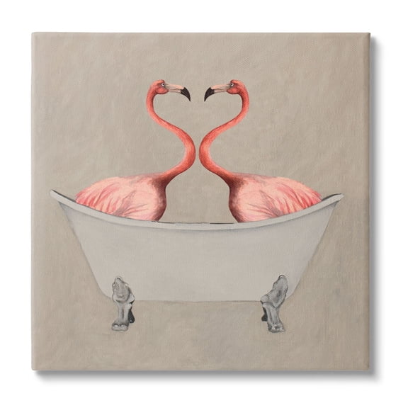 Stupell Industries Flamingos In Tub Beige Bathroom Animals & Insects Painting Gallery Wrapped Canvas Print Wall Art