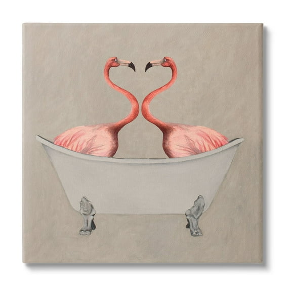 Stupell Industries Flamingos In Tub Beige Bathroom Animals & Insects Painting Gallery Wrapped Canvas Print Wall Art