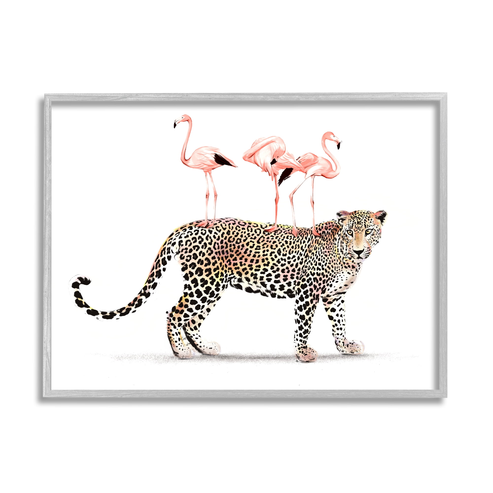 Stupell Industries Flamingos Stacked on Leopard Fun Tropical Safari Animals, 14 x 11, Design by Ziwei Li