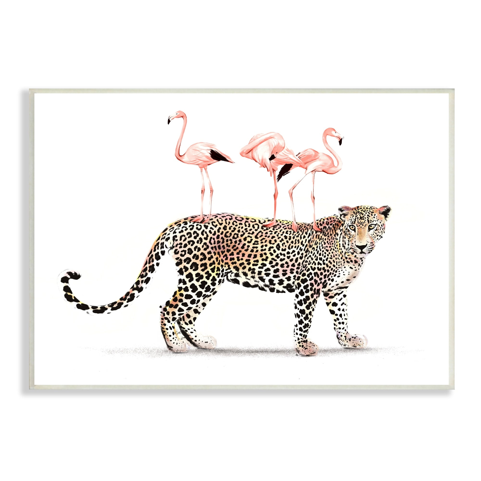 Stupell Industries Flamingos Stacked on Leopard Fun Tropical Safari Animals, 19 x 13, Design by Ziwei Li