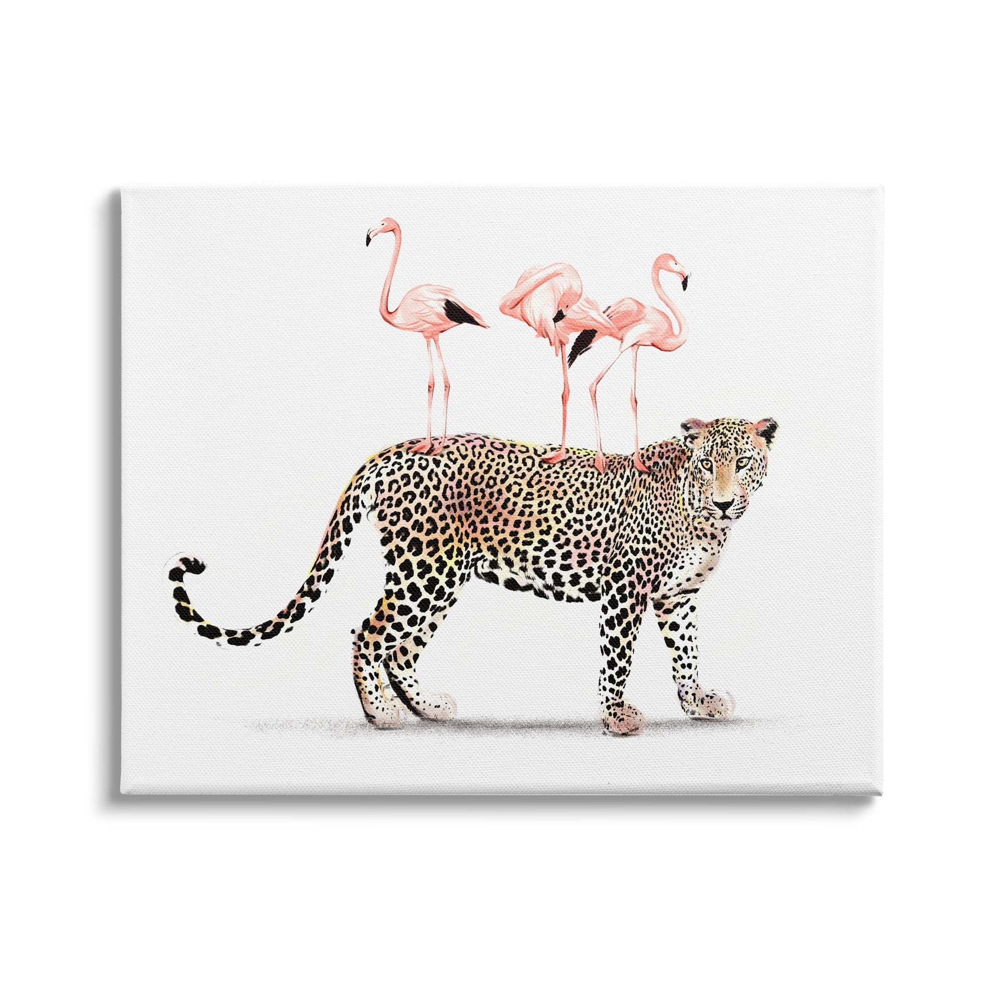 Stupell Industries Flamingos Stacked on Leopard Fun Tropical Safari Animals, 20 x 16, Design by Ziwei Li