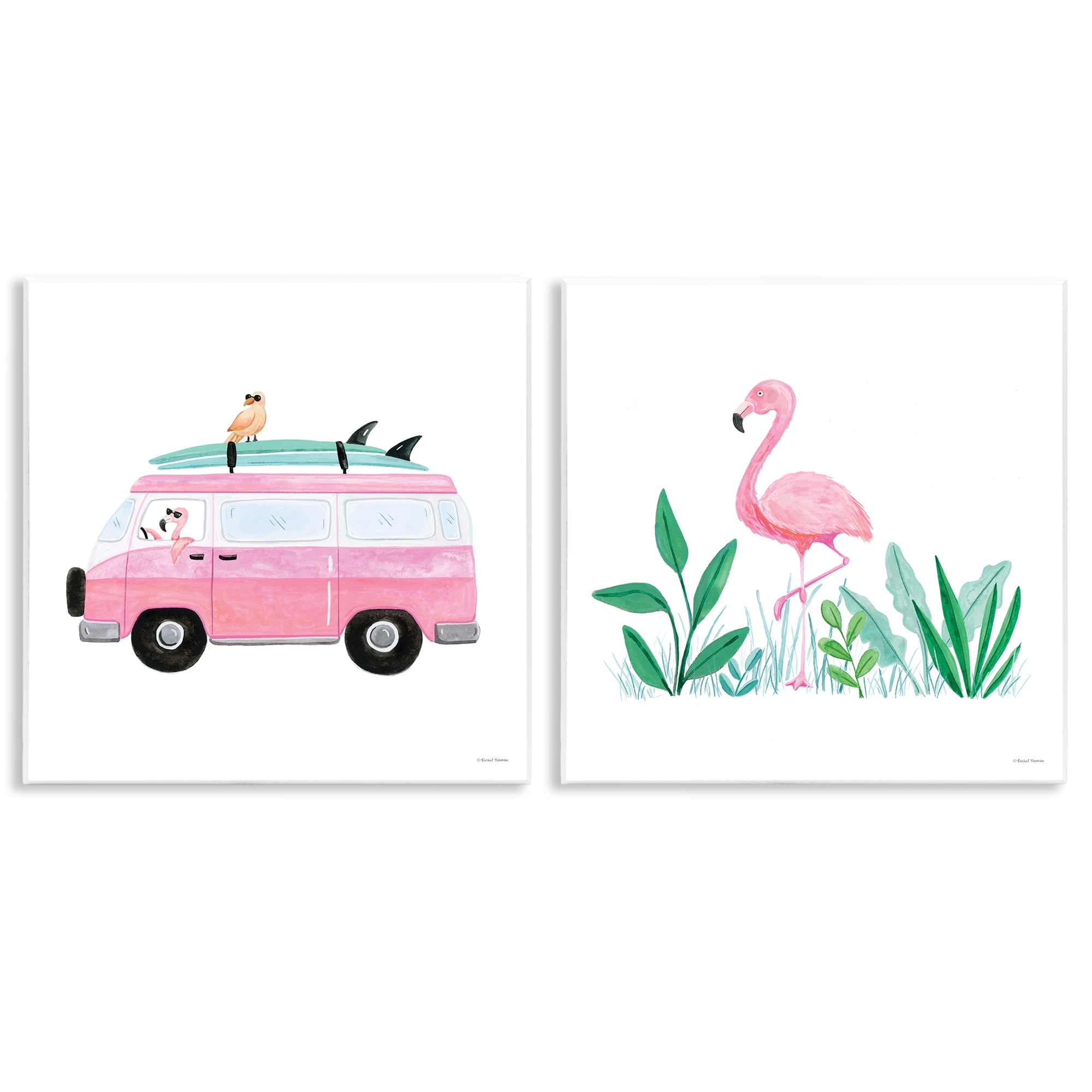 Stupell Industries Flamingos Tropical Vacation Transportation Painting Unframed Art Print Wall Art, 12 x 12, Set of 2