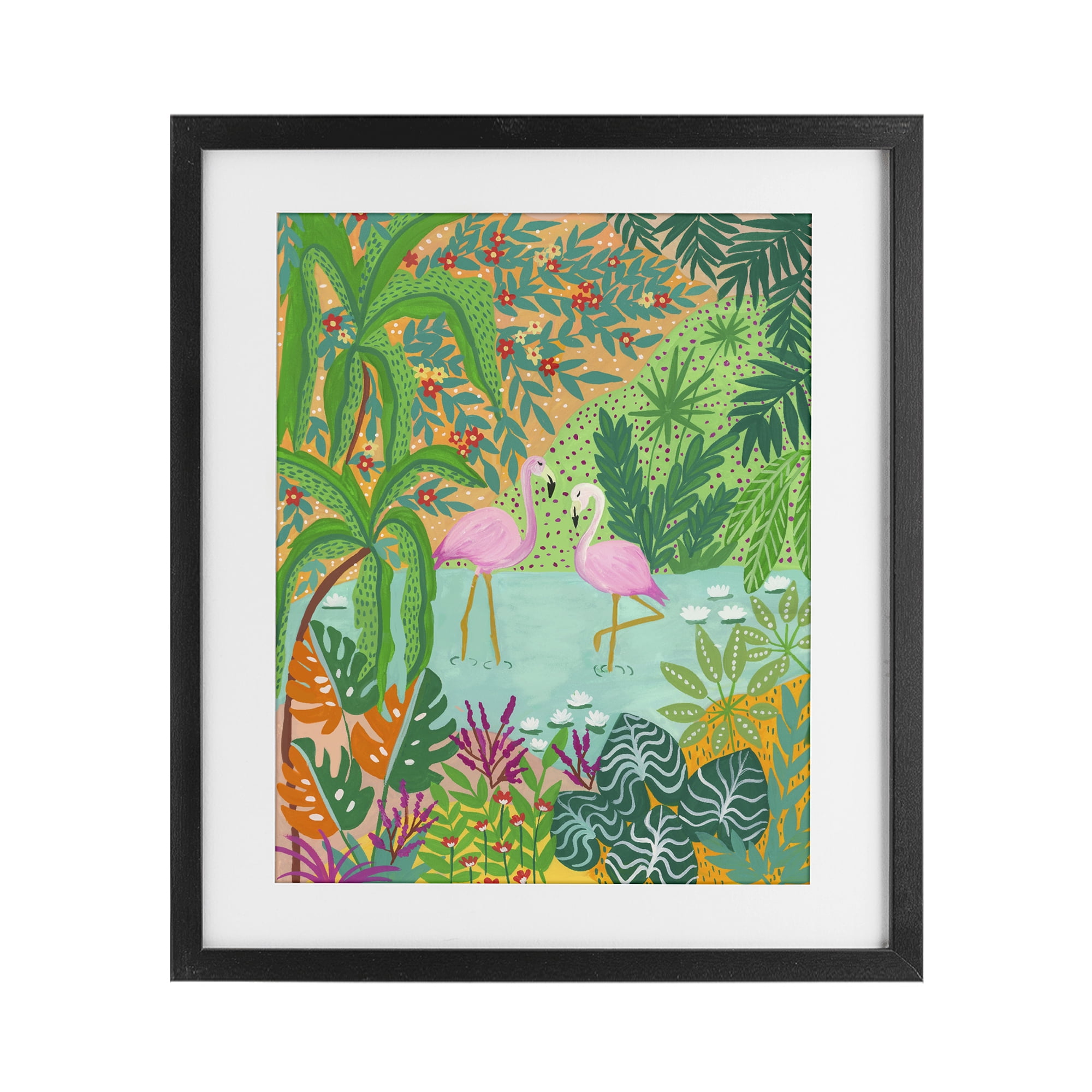 Stupell Industries Flamingos in Dotted Pond Black Framed Print Under Glass, design by Nabeela Rumi