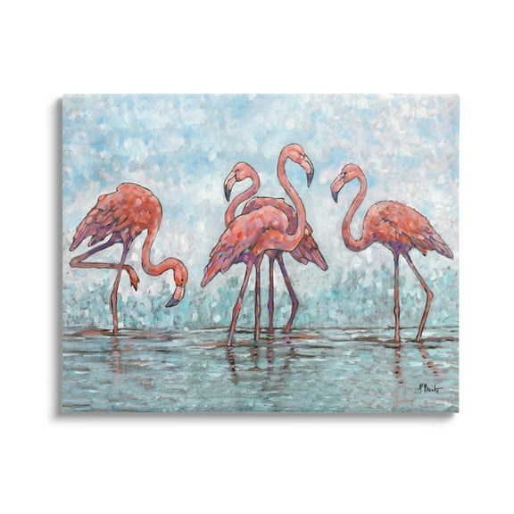 Stupell Industries Flamingos in Lagoon Impressionist Style Painting Gallery Wrapped Canvas Print Wall Art, Design by Paul Brent