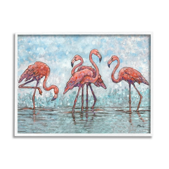 Stupell Industries Flamingos in Lagoon Impressionist Style Painting White Framed Art Print Wall Art, Design by Paul Brent