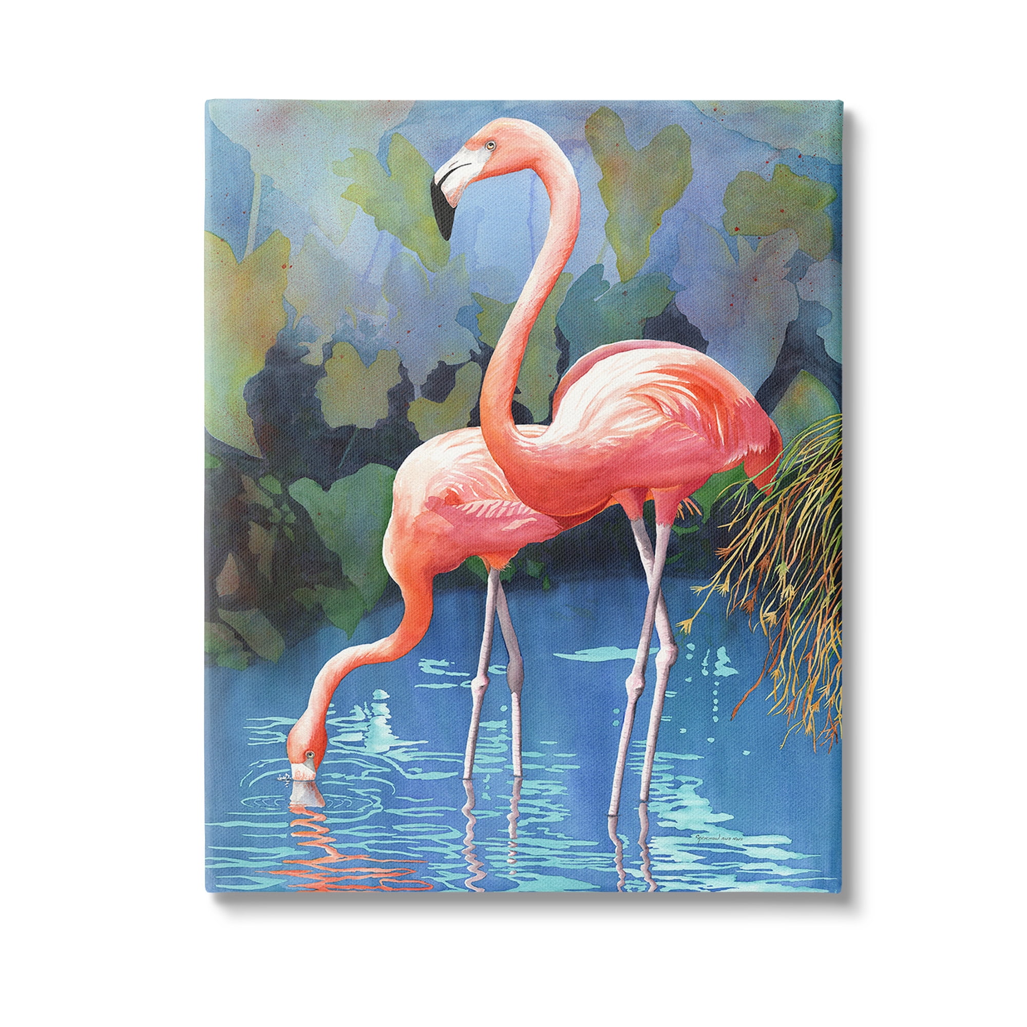 Stupell Industries Flamingos in Lush Pond Animals & Insects Painting Gallery Wrapped Canvas Art Print Wall Art, 24 x 30