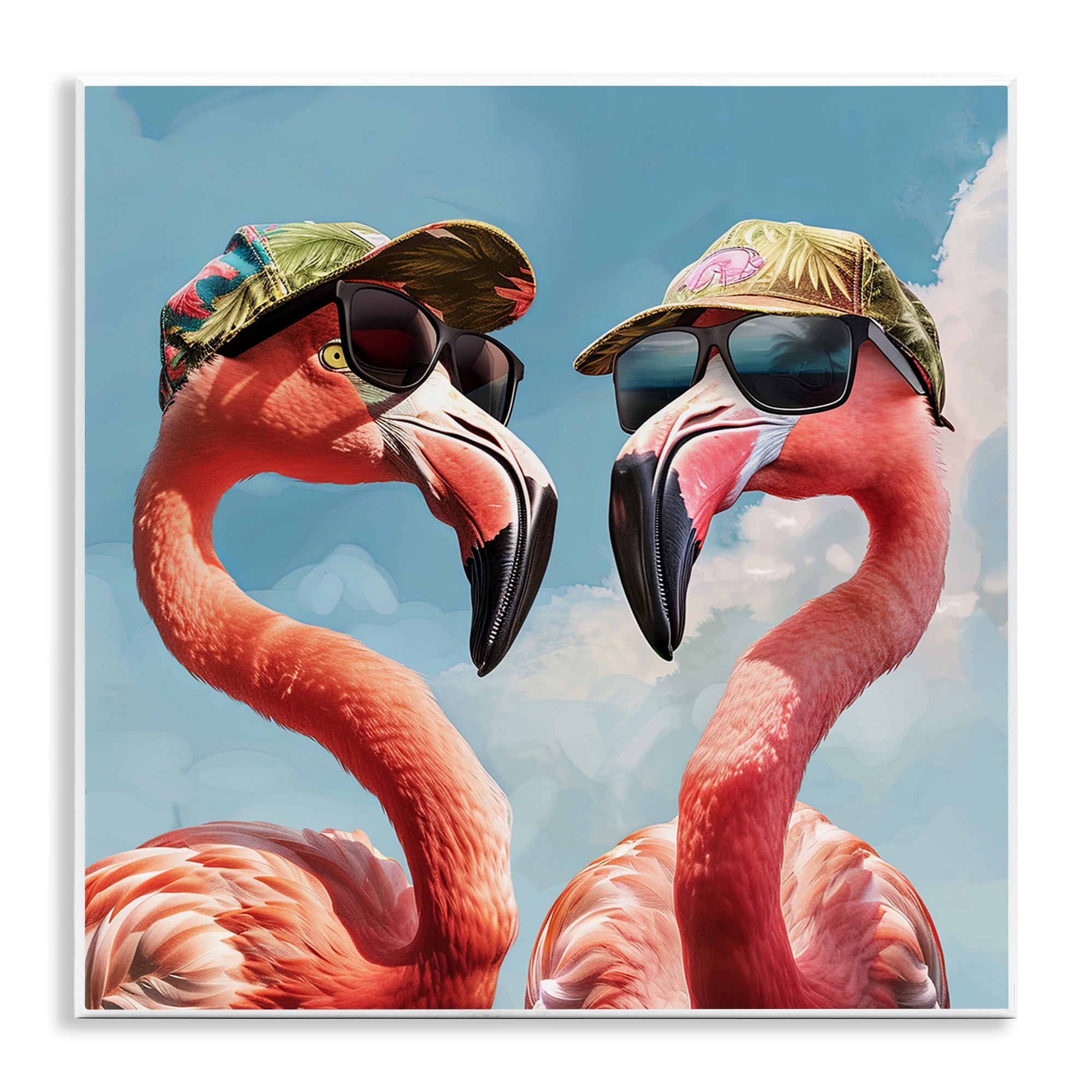 Stupell Industries Flamingos with Tropical Hats Animals Painting Unframed Art Print Wall Art, 12 x 12