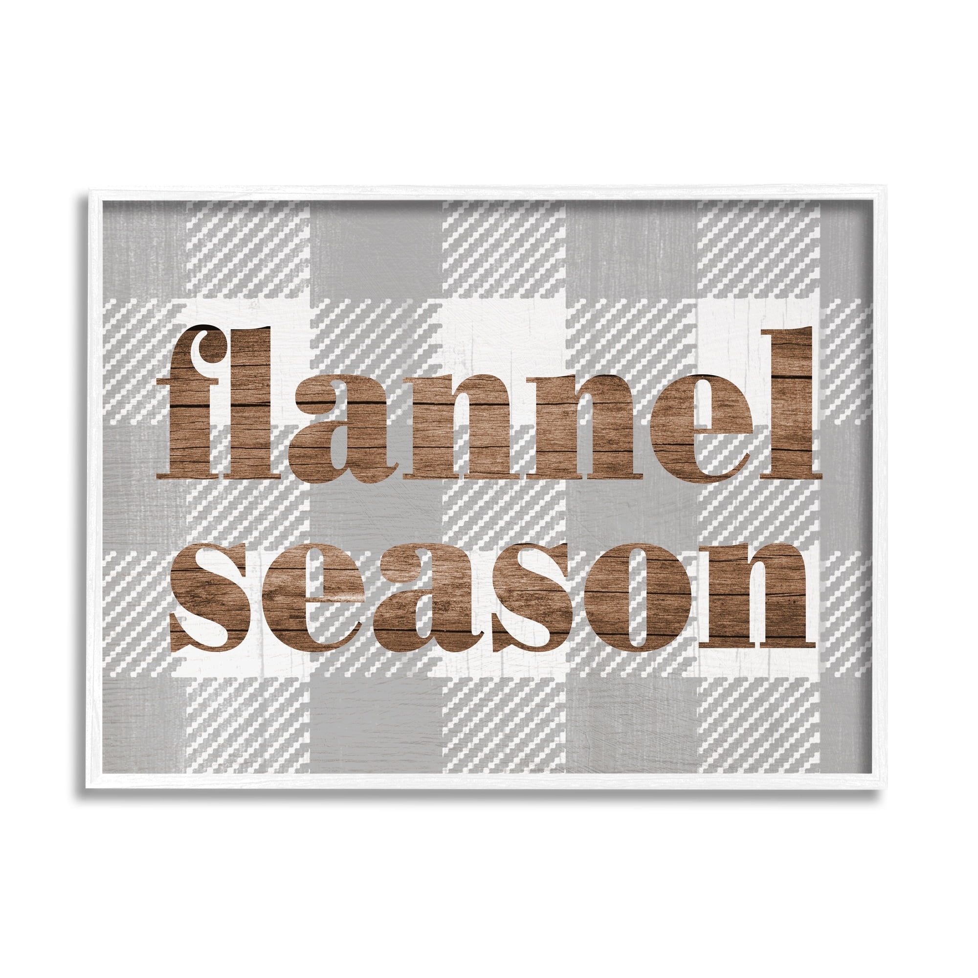 Stupell Industries Flannel Season Text Grain Pattern Grey Checkered Plaid, 14 x 11,Design by Daphne Polselli