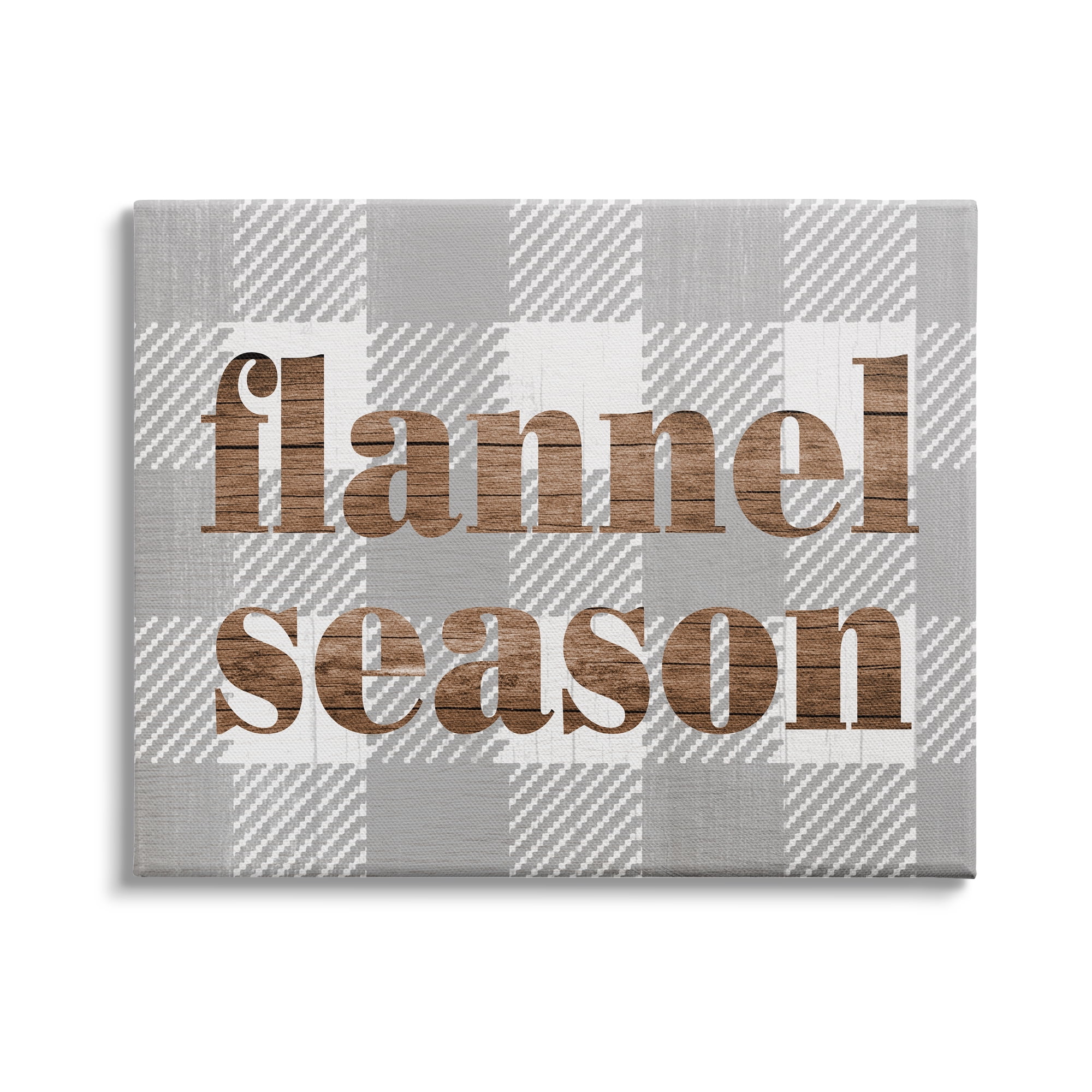 Stupell Industries Flannel Season Text Grain Pattern Grey Checkered Plaid, 20 x 16,Design by Daphne Polselli