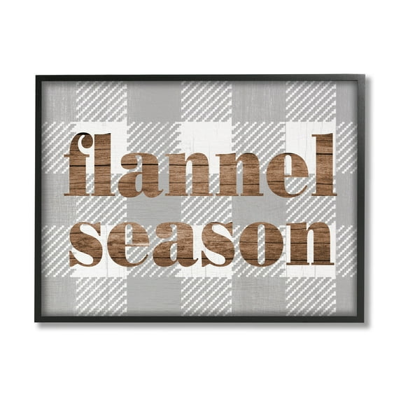 Stupell Industries Flannel Season Text Grain Pattern Grey Checkered Plaid, 20 x 16,Design by Daphne Polselli