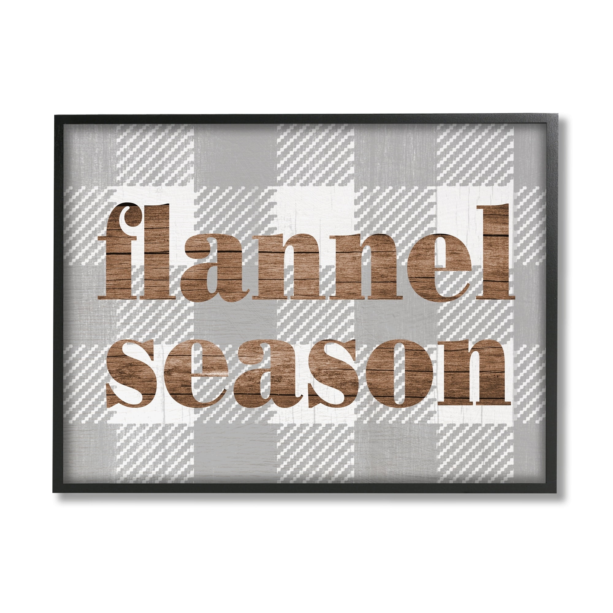 Stupell Industries Flannel Season Text Grain Pattern Grey Checkered Plaid, 30 x 24,Design by Daphne Polselli