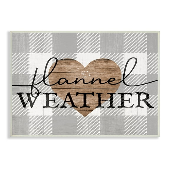 Stupell Industries Flannel Weather Phrase Grain Pattern Heart Checkered Plaid, 15 x 10,Design by Daphne Polselli