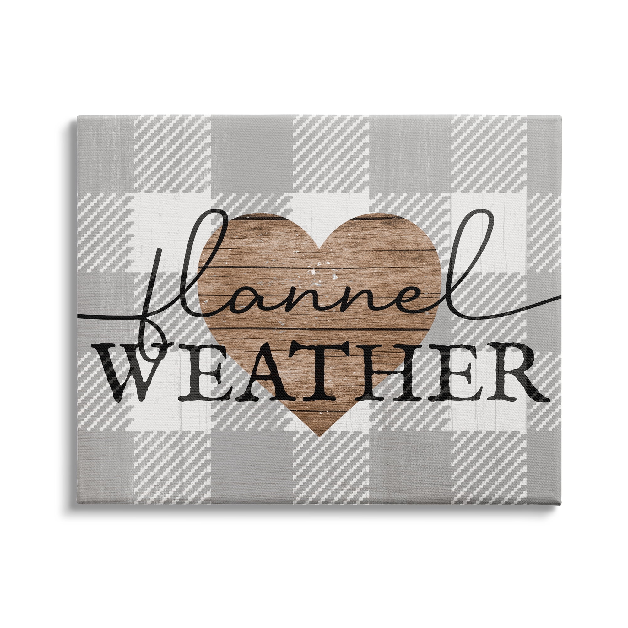 Stupell Industries Flannel Weather Phrase Grain Pattern Heart Checkered Plaid, 20 x 16,Design by Daphne Polselli