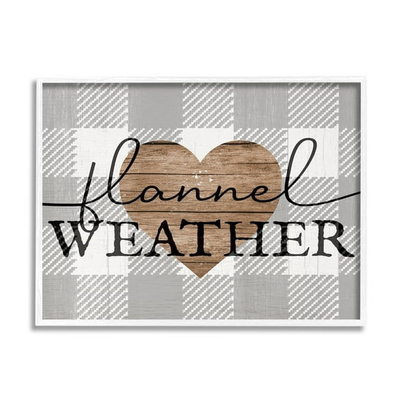 Stupell Industries Flannel Weather Phrase Grain Pattern Heart Checkered Plaid, 30 x 24,Design by Daphne Polselli