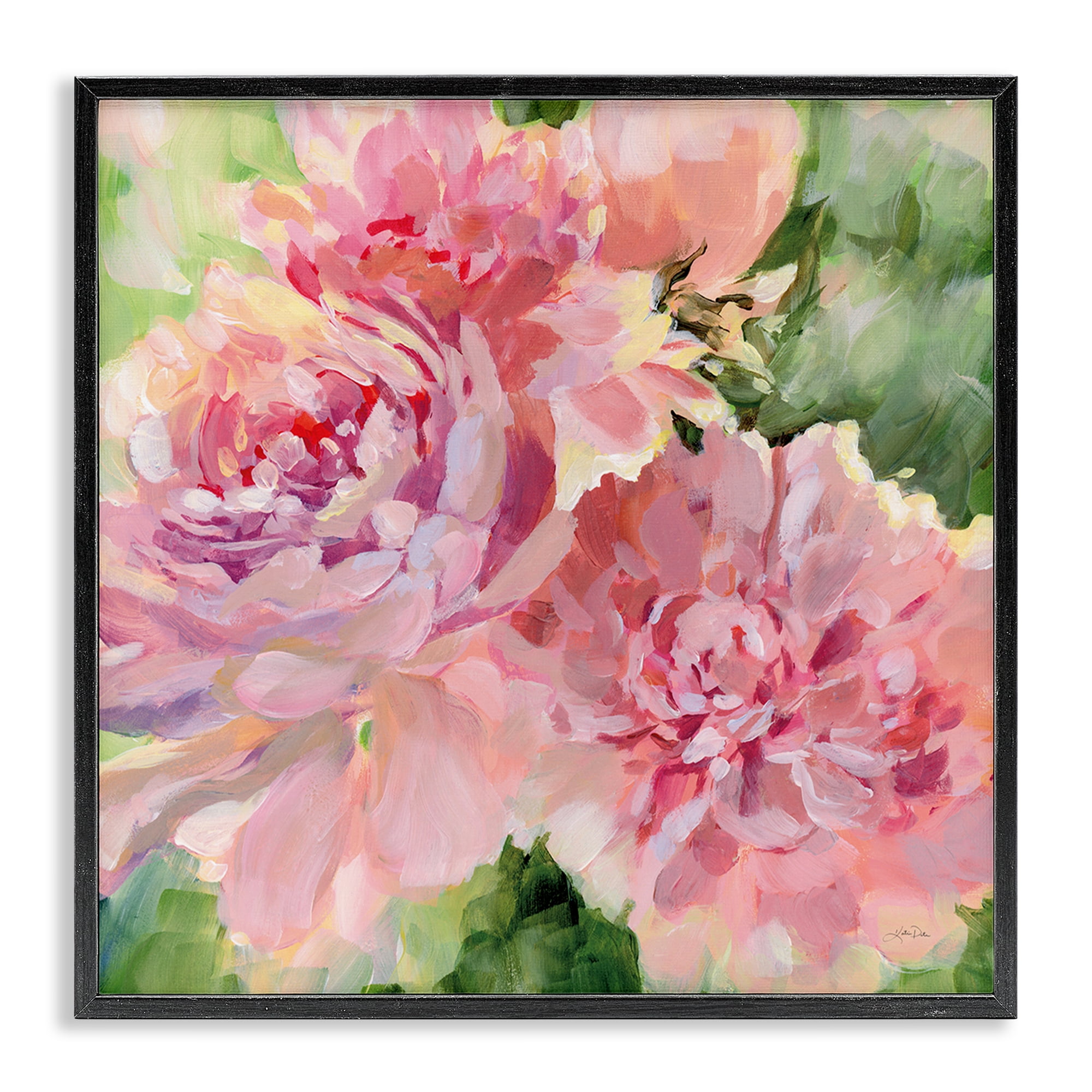 Stupell Industries Flared Peony Petals Plants & Flowers Painting Black Framed Art Print Wall Art, 17 x 17