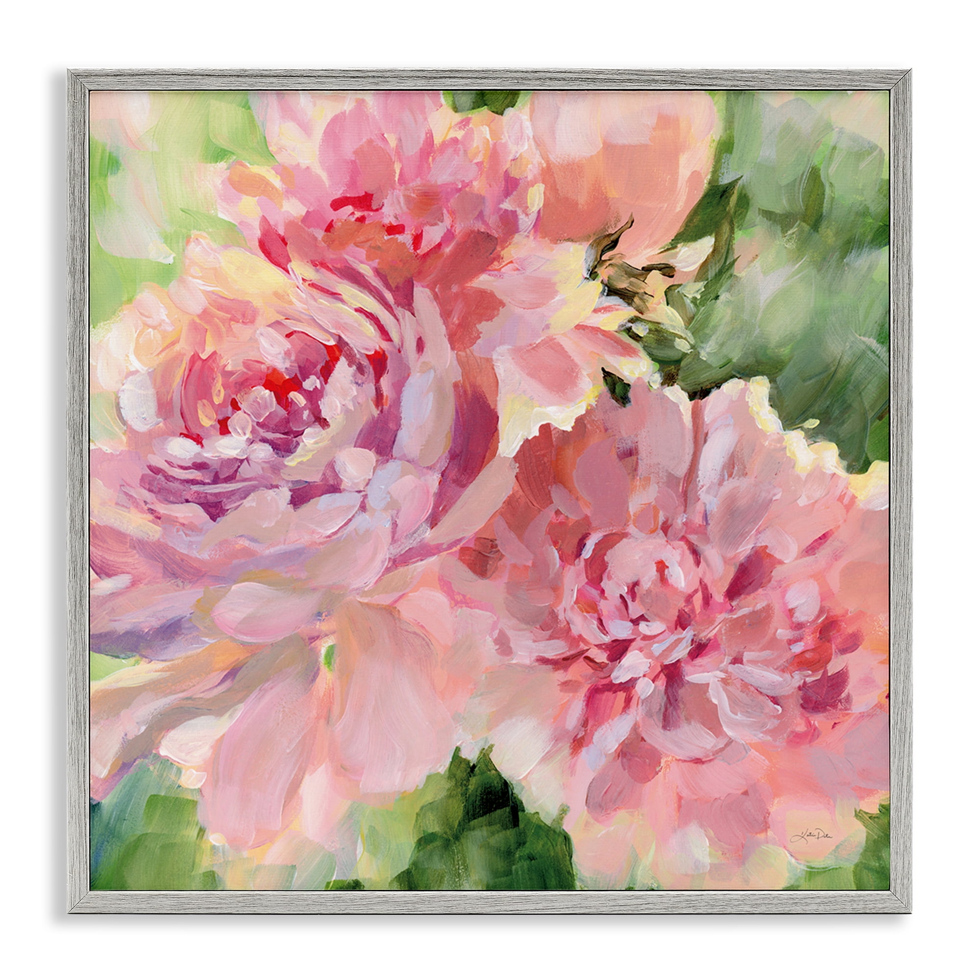 Stupell Industries Flared Peony Petals Plants & Flowers Painting Gray Framed Art Print Wall Art, 17 x 17