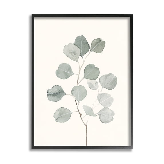 Stupell Industries Flattened Sage Botanical Stem Delicate Leaf Plant Botanical & Floral Painting Black Framed Art Print Wall Art, 11 x 14