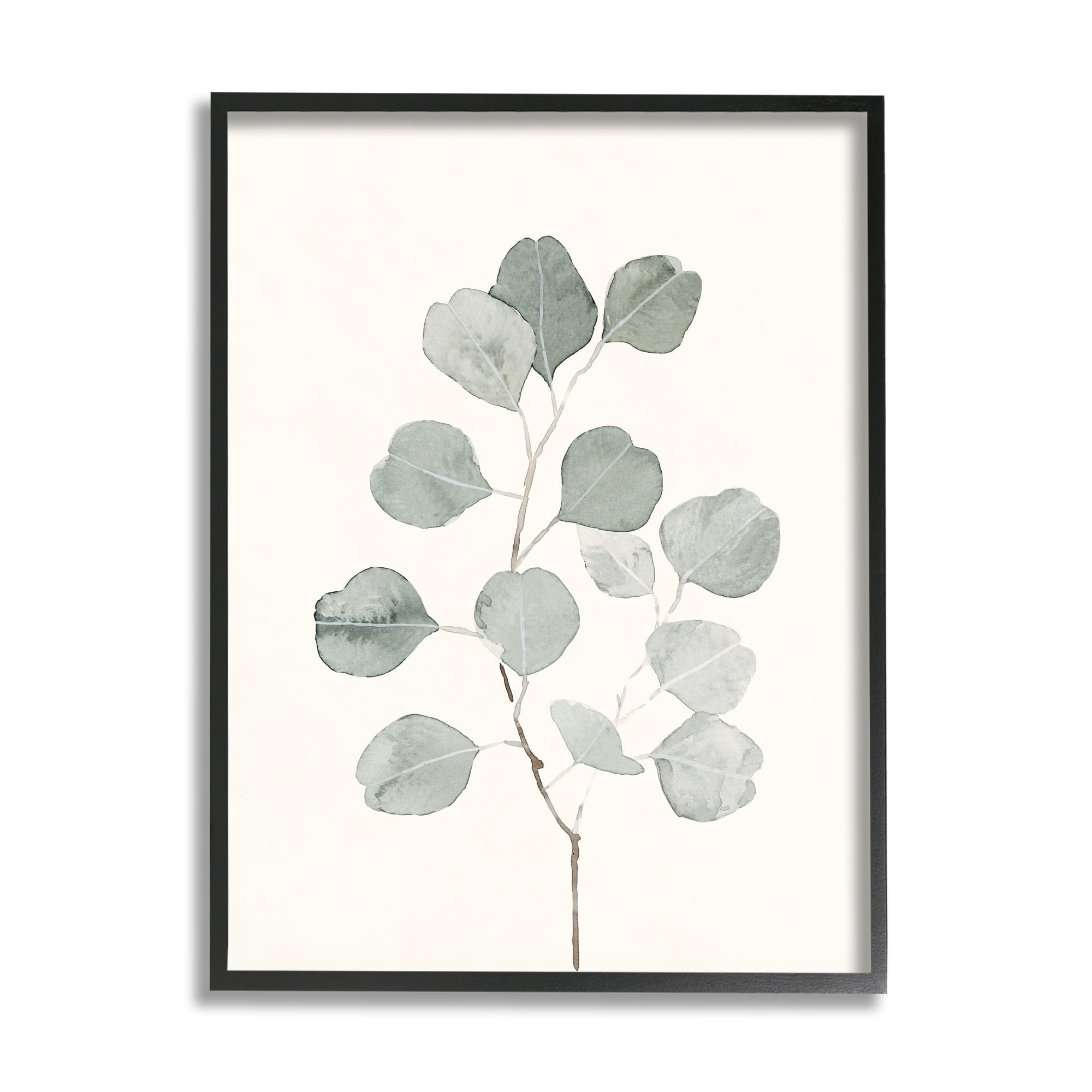 Stupell Industries Flattened Sage Botanical Stem Delicate Leaf Plant Botanical & Floral Painting Black Framed Art Print Wall Art, 16 x 20