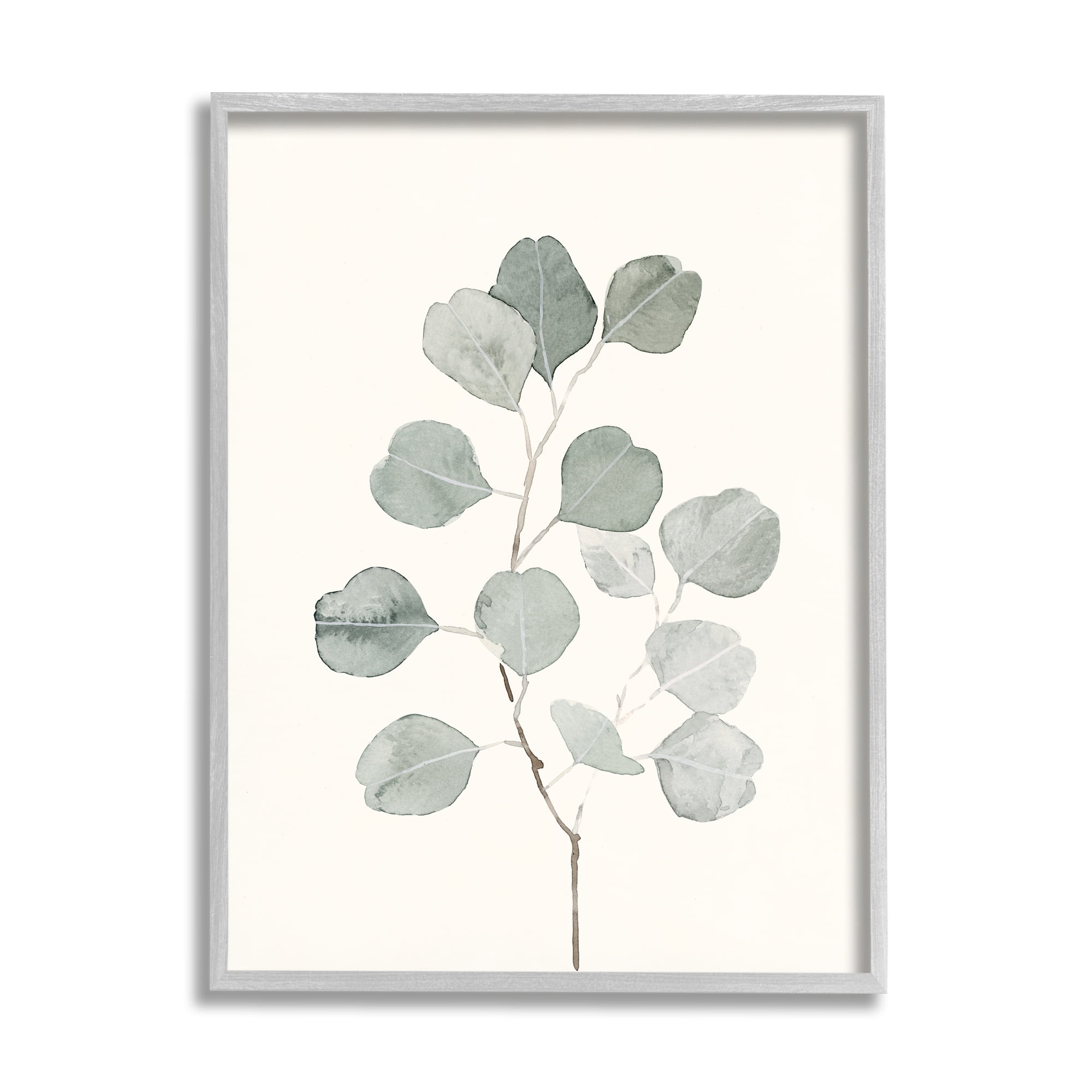 Stupell Industries Flattened Sage Botanical Stem Delicate Leaf Plant Botanical & Floral Painting Gray Framed Art Print Wall Art, 16 x 20