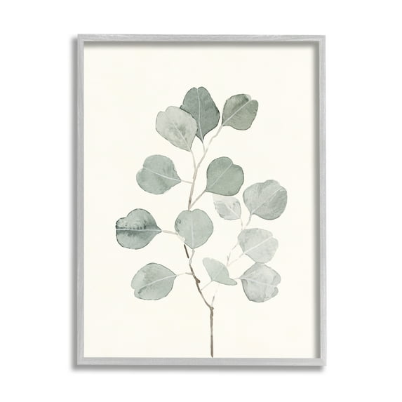 Stupell Industries Flattened Sage Botanical Stem Delicate Leaf Plant Botanical & Floral Painting Gray Framed Art Print Wall Art, 24 x 30