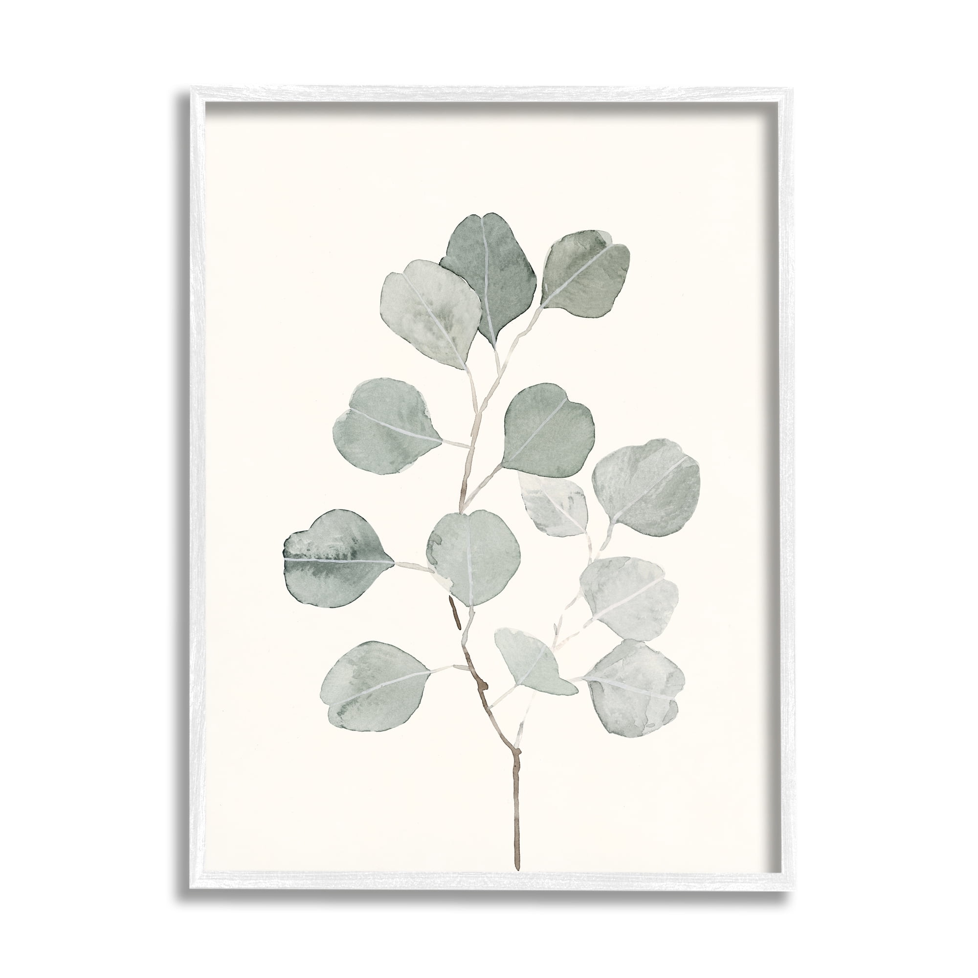 Stupell Industries Flattened Sage Botanical Stem Delicate Leaf Plant Traditional Painting White Framed Art Print Wall Art, 11 x 14, Design by Emma Caroline