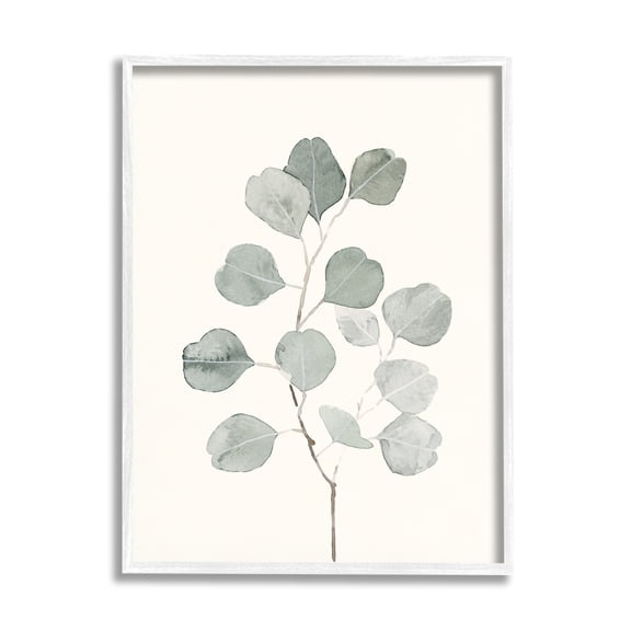Stupell Industries Flattened Sage Botanical Stem Delicate Leaf Plant Traditional Painting White Framed Art Print Wall Art, 11 x 14, Design by Emma Caroline