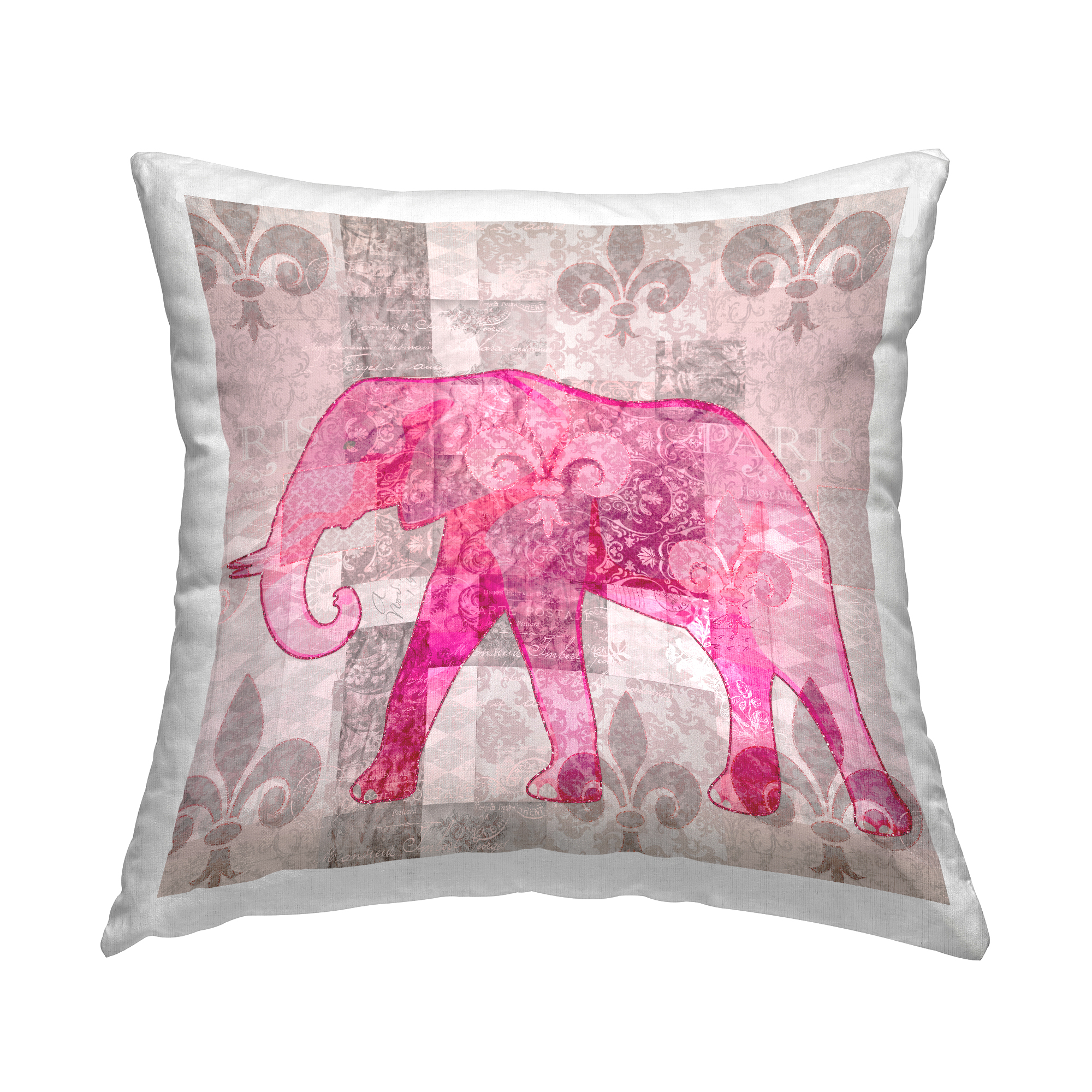 Stupell Industries Fleur De Lis Pattern Elephant Printed Throw Pillow Design by Andrea Haase