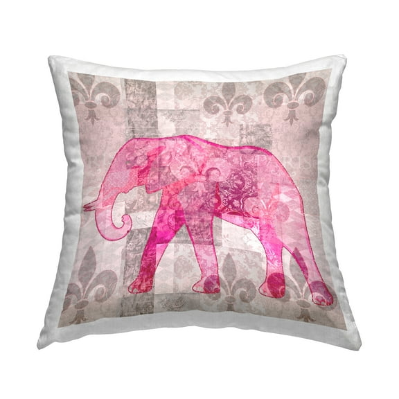 Stupell Industries Fleur De Lis Pattern Elephant Printed Throw Pillow Design by Andrea Haase