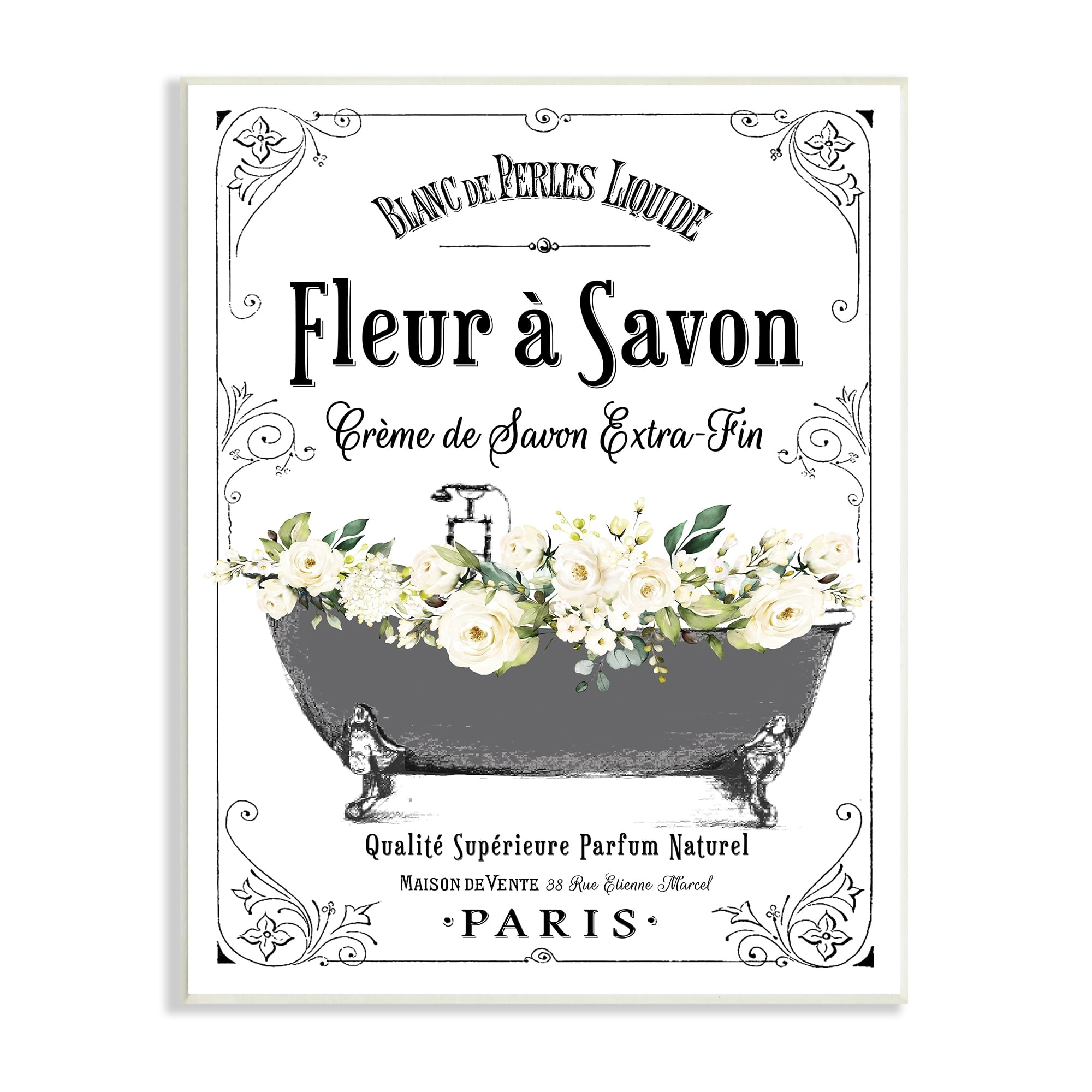 Stupell Industries Fleur a Savon Vintage Parisian Bathroom Floral Tub, 13 x 19,Design by Lettered and Lined