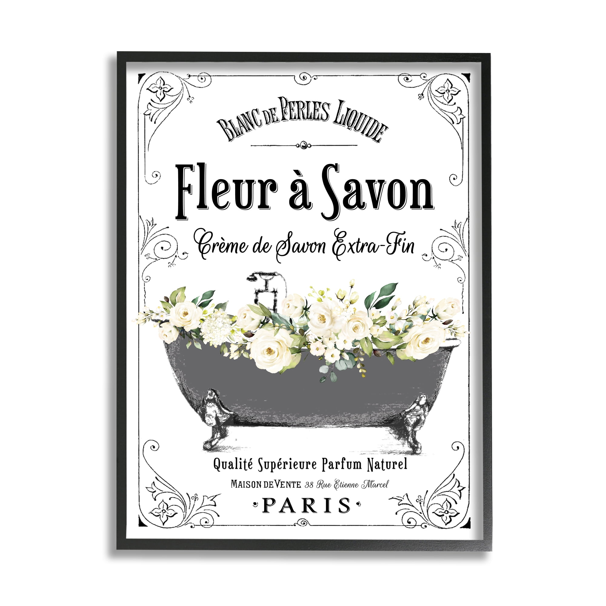 Stupell Industries Fleur a Savon Vintage Parisian Bathroom Floral Tub, 16 x 20,Design by Lettered and Lined