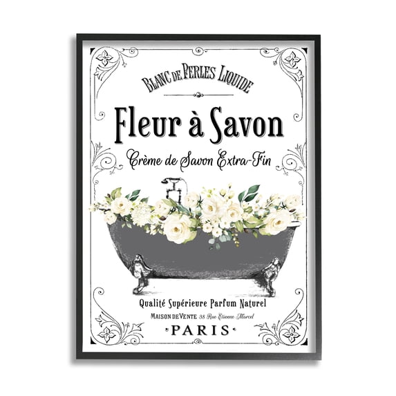 Stupell Industries Fleur a Savon Vintage Parisian Bathroom Floral Tub, 16 x 20,Design by Lettered and Lined