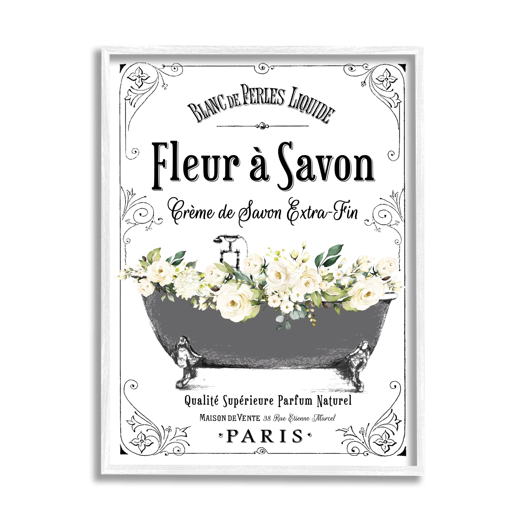 Stupell Industries Fleur a Savon Vintage Parisian Bathroom Floral Tub, 16 x 20,Design by Lettered and Lined