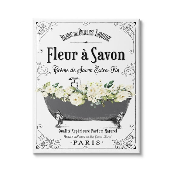 Stupell Industries Fleur a Savon Vintage Parisian Bathroom Floral Tub, 16 x 20,Design by Lettered and Lined