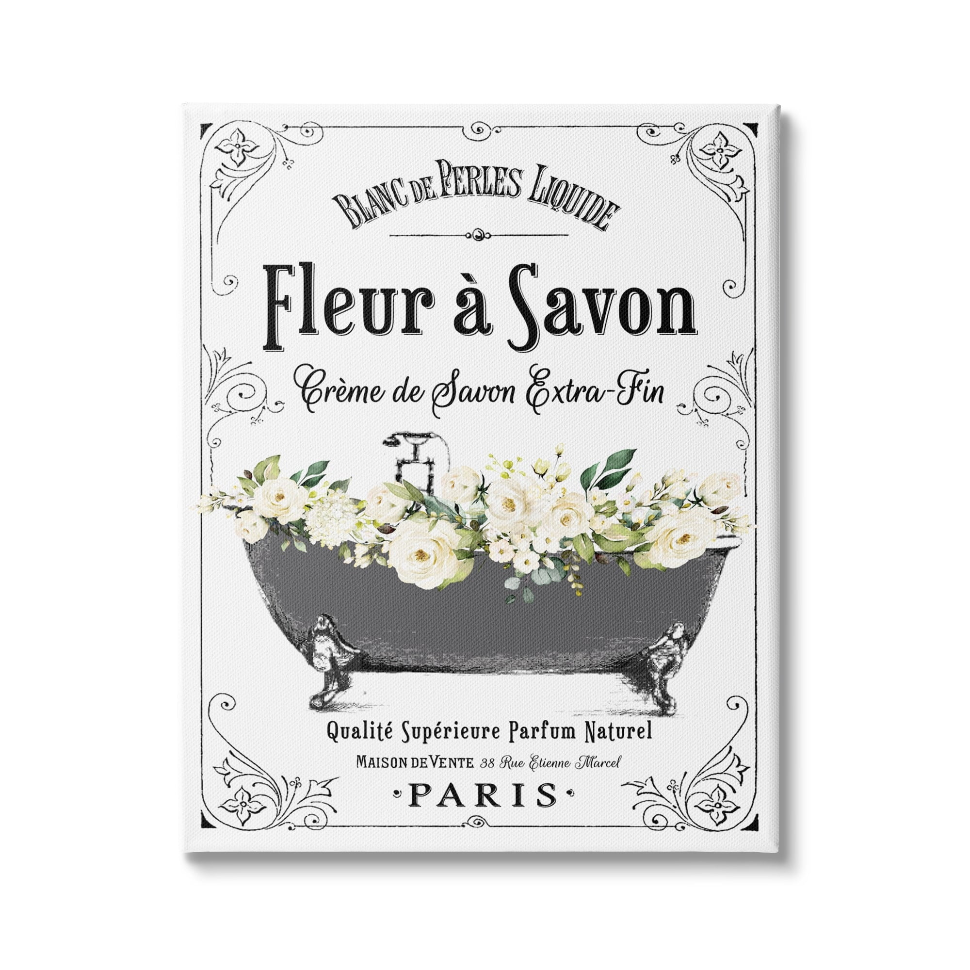 Stupell Industries Fleur a Savon Vintage Parisian Bathroom Floral Tub, 24 x 30,Design by Lettered and Lined