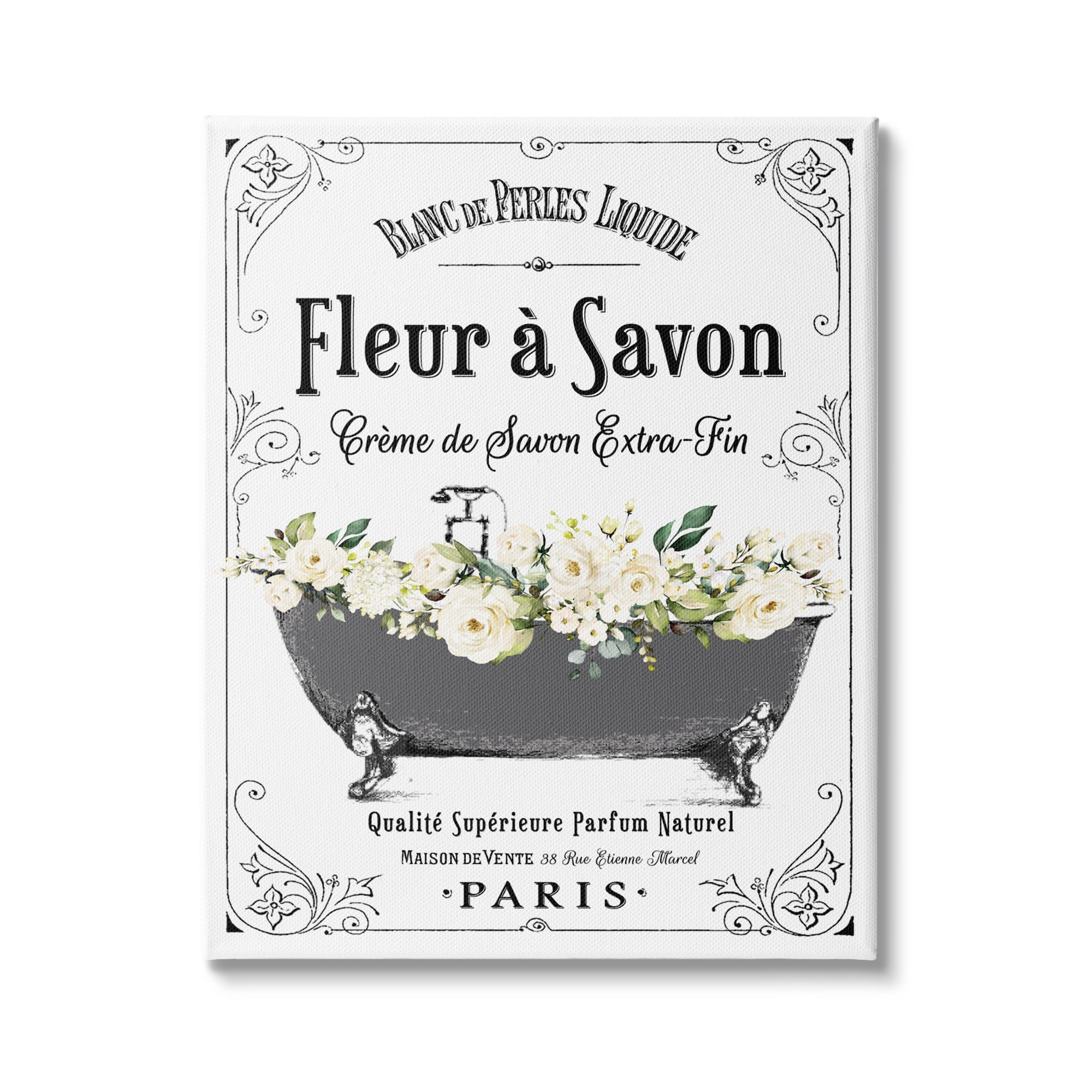 Stupell Industries Fleur a Savon Vintage Parisian Bathroom Floral Tub, 30 x 40,Design by Lettered and Lined