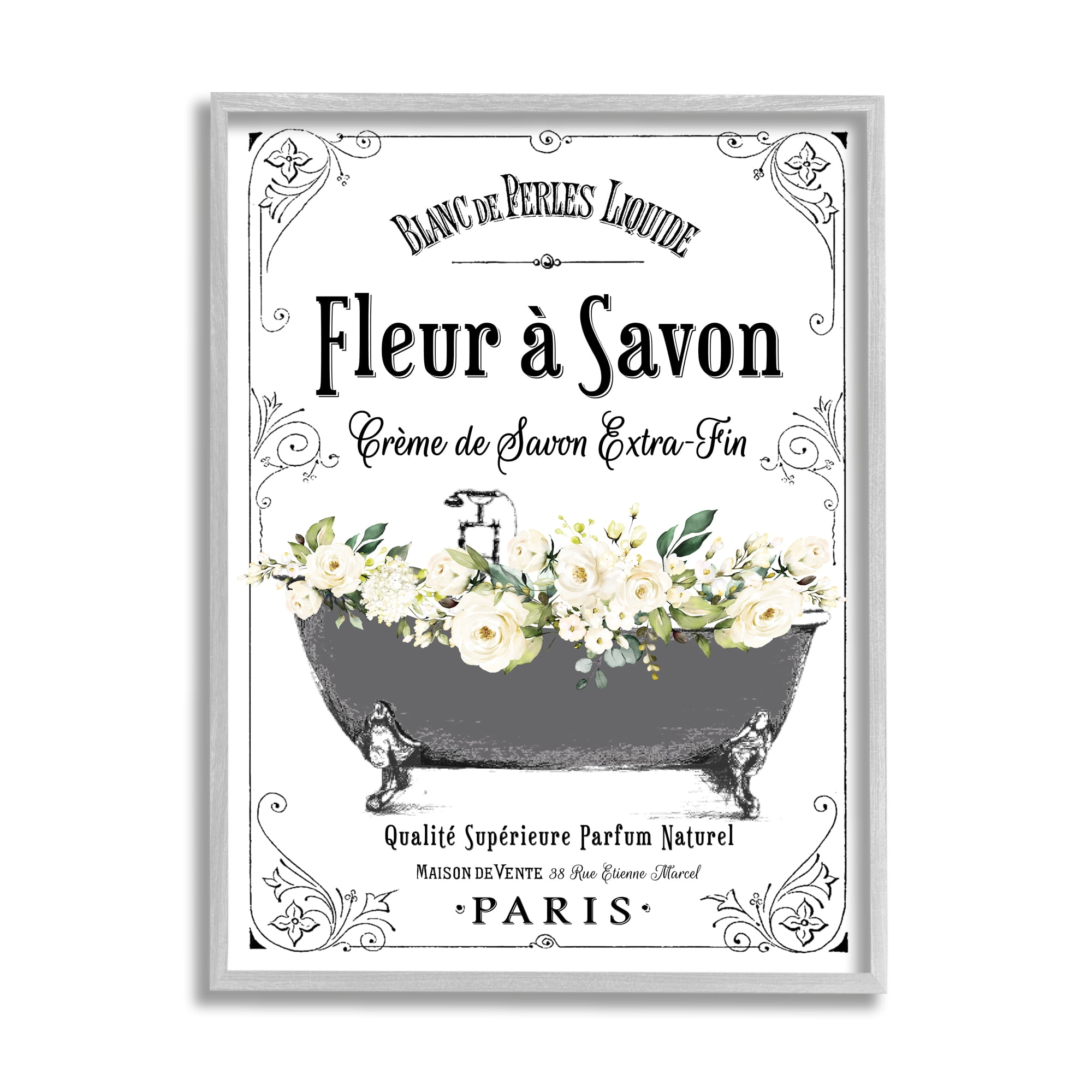 Gray Framed Vintage Parisian Floral Tub Wall Art, 11x14