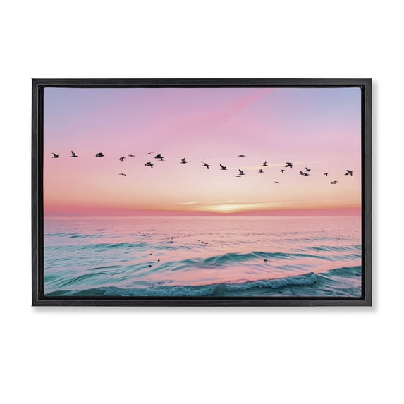 Stupell Industries Tropical Flight Over Pastel Ocean Black Floating Frame Canvas Art, 25 x 17, by Pink Sherbet Photography