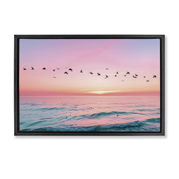 Stupell Industries Flight Over Pastel Ocean Black Framed Floater Canvas Wall Art design by Pink Sherbet Photography, 17 x 25