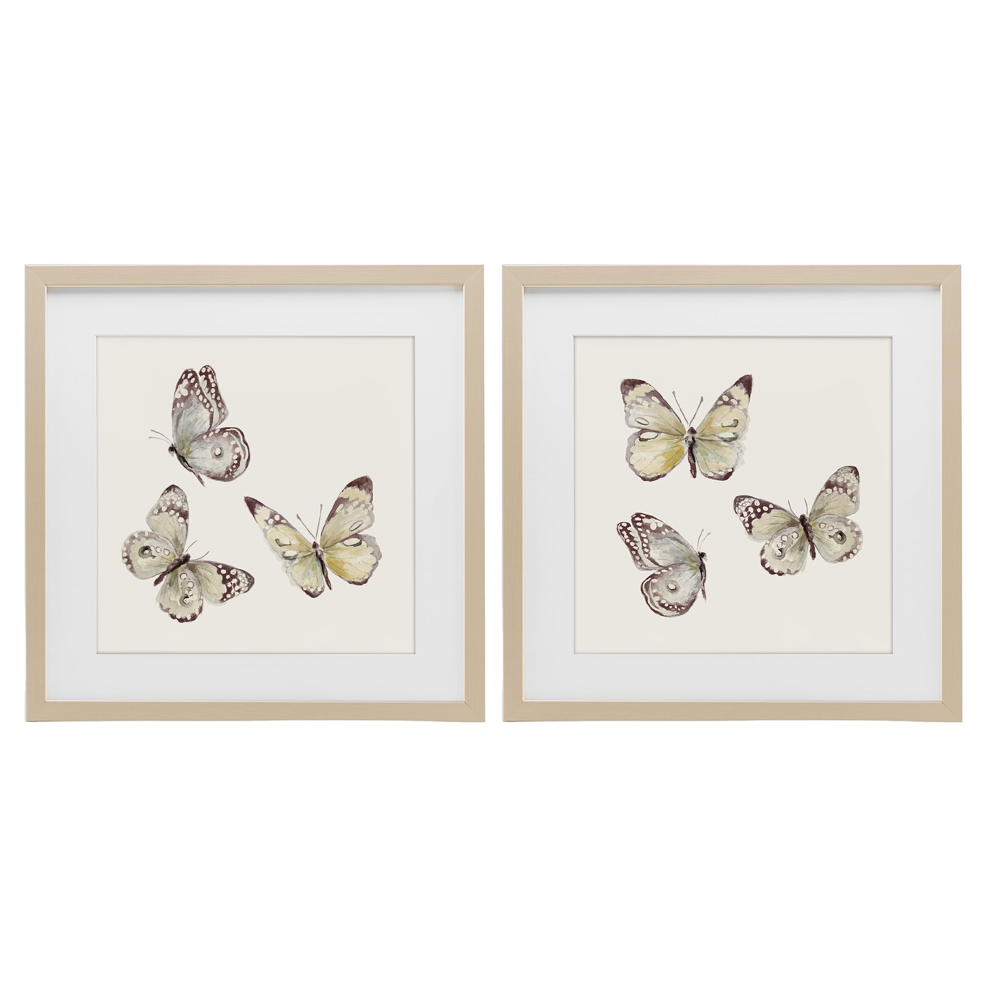 Stupell Industries Flight of Butterflies on Beige 2 Piece Birch Framed Print Under Glass Set, design by Patricia Pinto